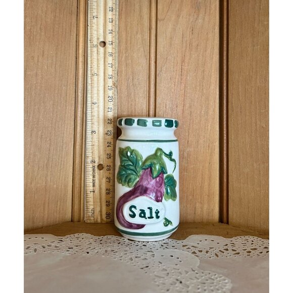 Vintage Ceramic Salt Shaker With Eggplant Leaf Design Cork Stopper Kitchen Decor - Picture 7 of 7
